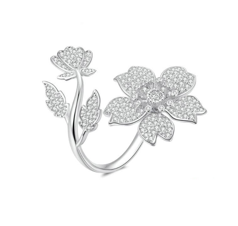 Sterling Silver sakura flower Ring For Women Adjustable