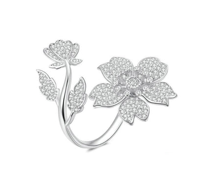 Sterling Silver sakura flower Ring For Women Adjustable