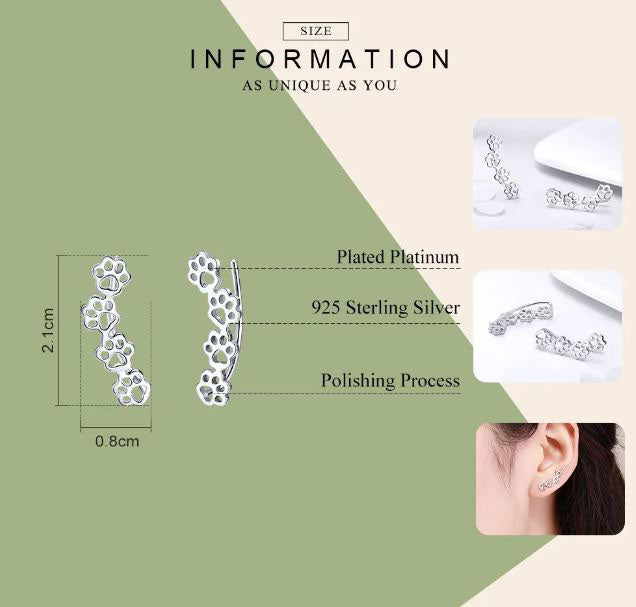 Earrings For Women Footprints  Stud 925 Sterling Silver