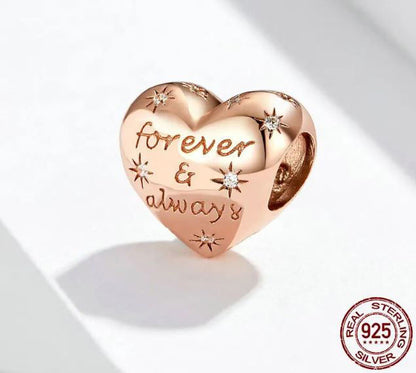 925 Sterling Silver Heart Charm Cubic Zirconia 