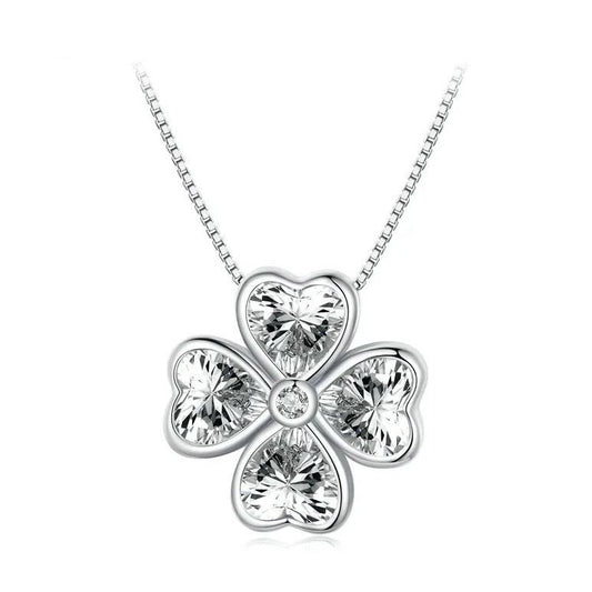 Sterling Silver Necklace For Women Four Leaf Clover Heart