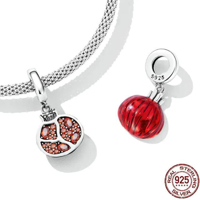 925 Sterling Silver Pomegranate  Charm Cubic Zirconia 