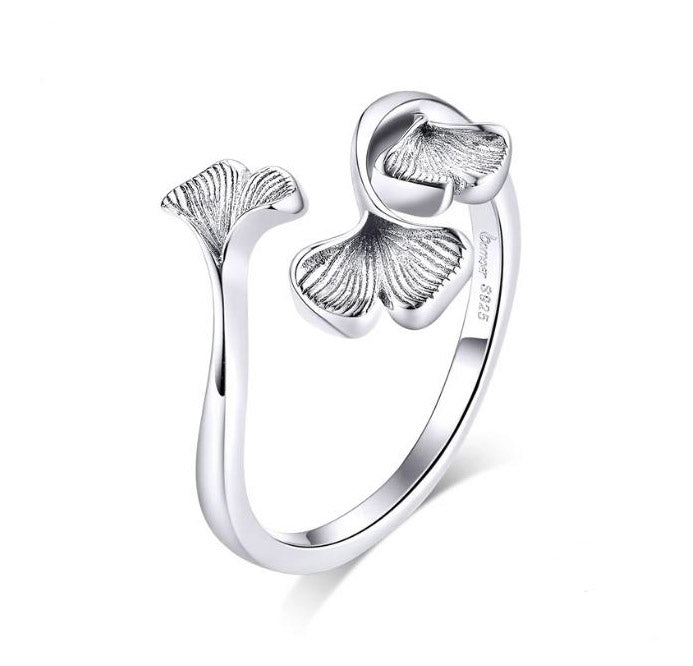 Sterling Silver Ring For Women Ginkgo Leaf Adjustable