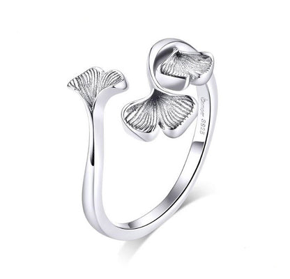 Sterling Silver Ginkgo Leaf Ring For Women Adjustable