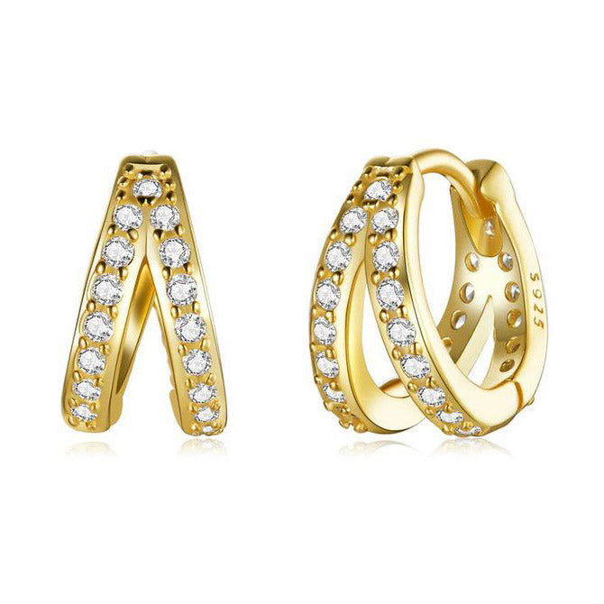925 Sterling Silver Hoop Earrings Double Ring Gold