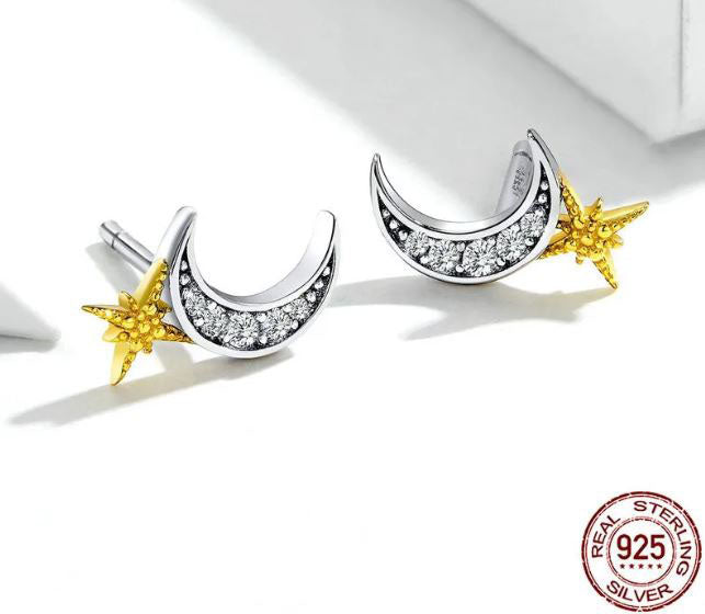 Stud Earrings Moon Gold Star 