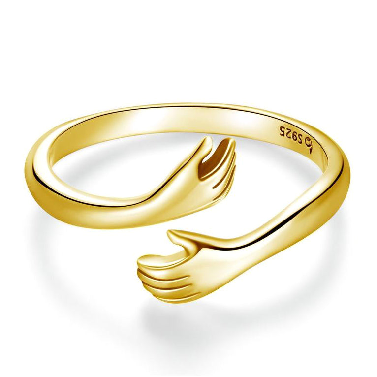 gold hug ring Open Hands Friendship sterling silver