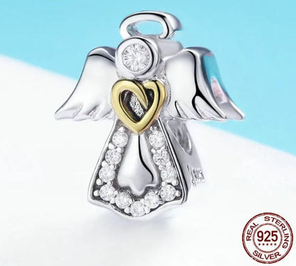 Charm For Women Heart Guardian Angel 925 Sterling Silver