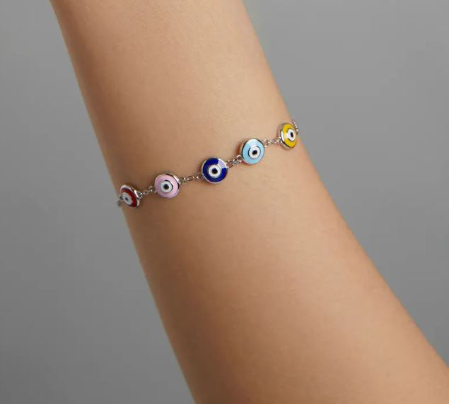 925 Sterling Silver Guardian Eye Bracelet  Colourful