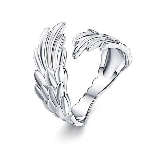 925 Sterling Silver Guardian Wings Ring Angel 
