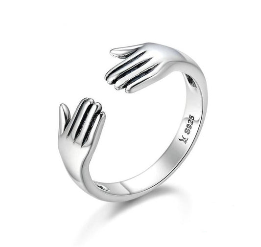  Ring 925 Sterling Silver Hand Give Me A Hug Adjustable