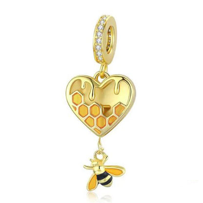 gold bee heart charm honeycomb for jewellery