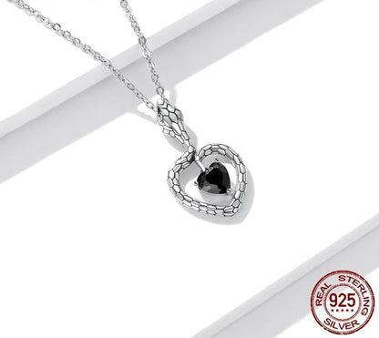Pendant Necklace Black Heart Gem Sterling Silver