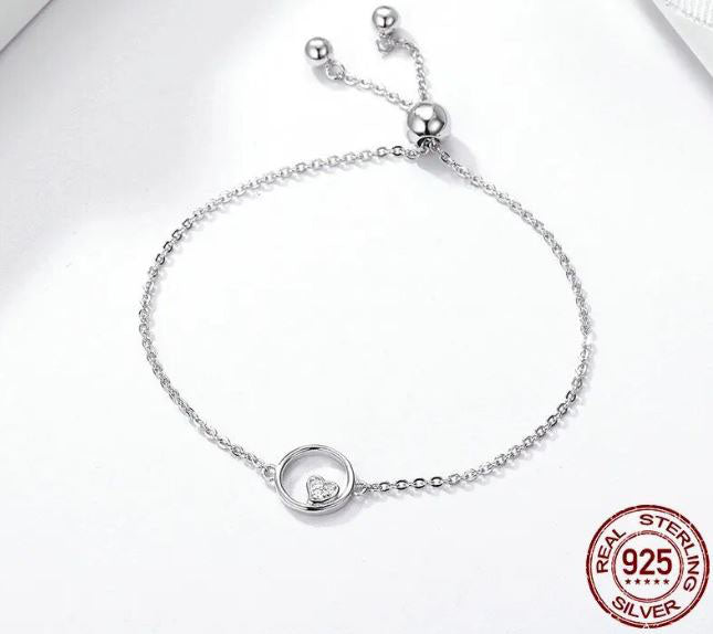 Bracelet For Women Woman Heart In Circle 925 Sterling Silver