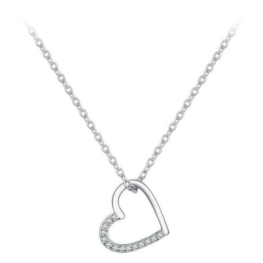 sterling silver heart necklace pendant cubic zirconia chain