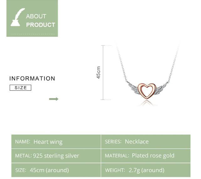 Necklace For Women Wings Heart 925 Sterling Silver