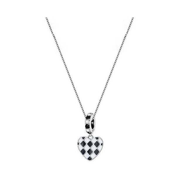 Sterling Silver Necklace For Women Heart Checkerboard 