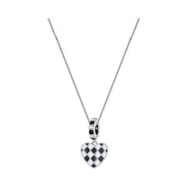 Black and white chess Necklace Heart Checkerboard Pendant sterling silver