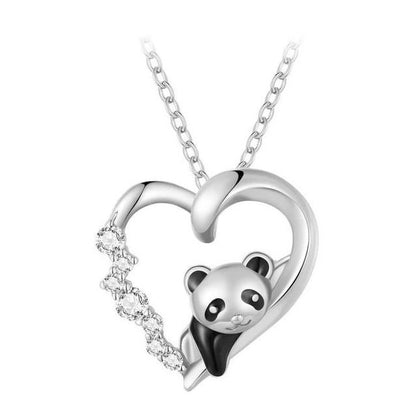 sterling silver panda necklace in heart pendant