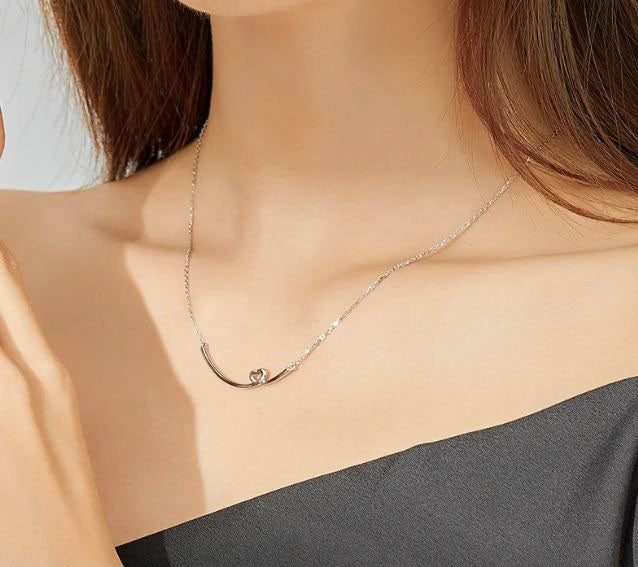 Link Chain Necklace Heart Pendant Smile