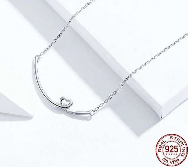 Smile Necklace Pendant Link Chain Heart Sterling Silver