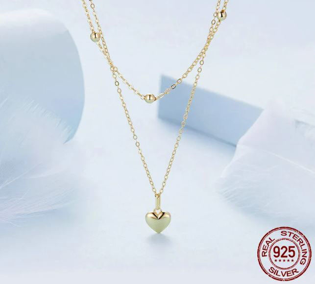 Heart Necklace Pendant Double Layer Gold