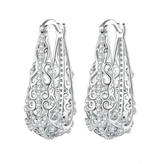 silver hoops vine earrings in sterling silver