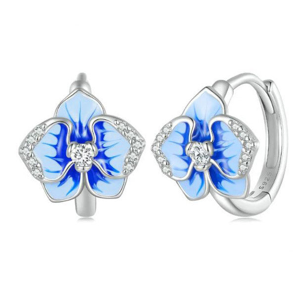 Flower Earrings Sterling Silver Clip Hoop Butterfly Orchid