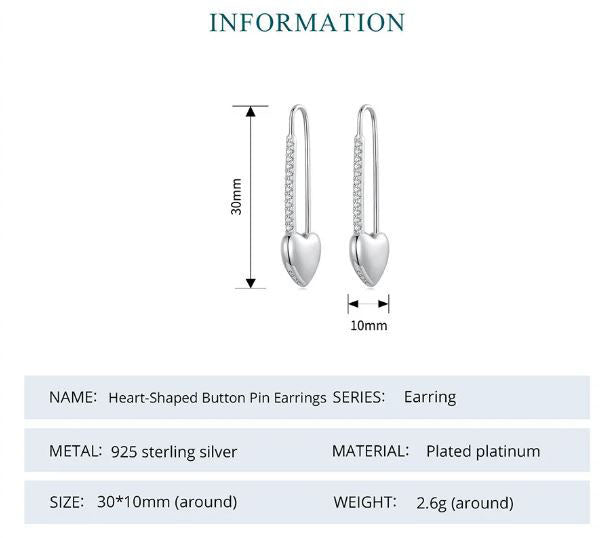 Hoop Earrings Drop Heart Button Pin