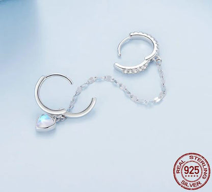 Hoop Earrings Drop Heart  Double Circle