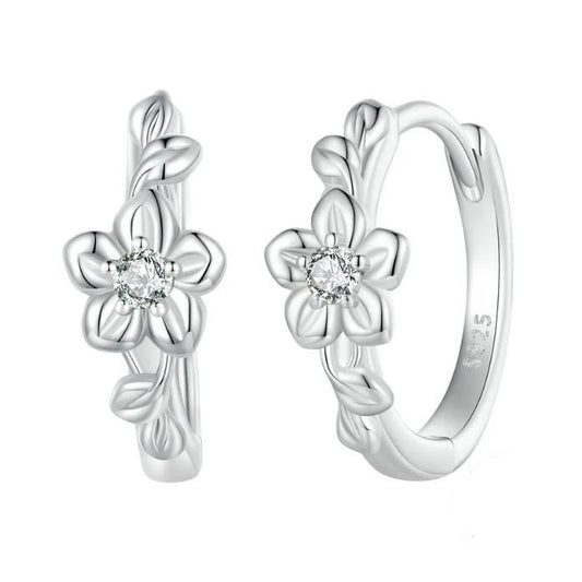 Sterling Silver Flower Hoop Earrings