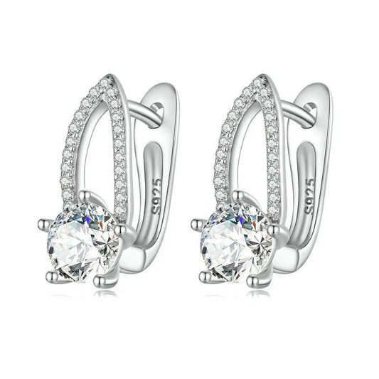 French Clip Earrings Clear Cubic Zirconia Hoop