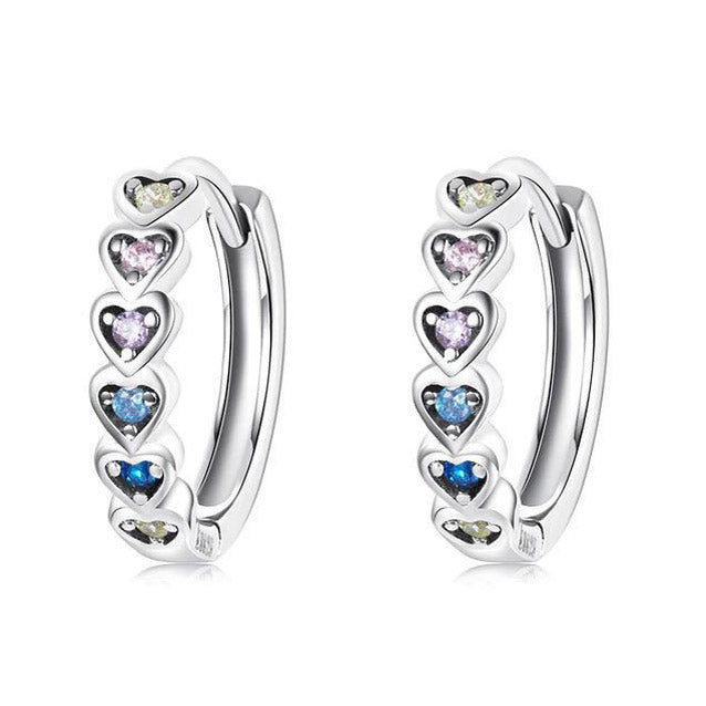 heart earrings rainbow hoops sterling silver