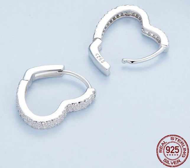 Love Earrings Sterling Silver Pave Hoop Heart