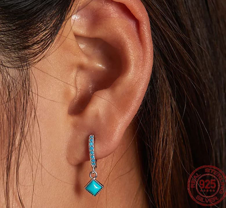 Turquoise Earrings Hoop Drop Pendant