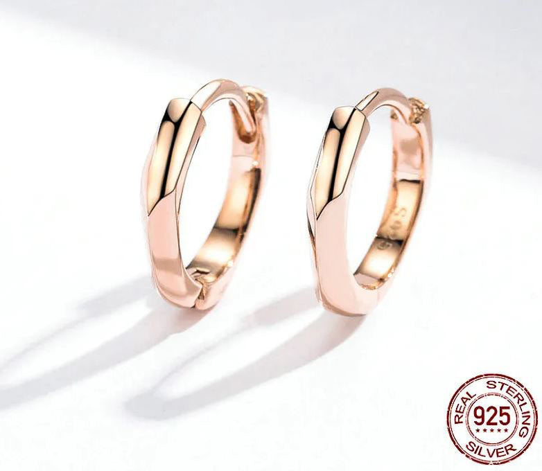 Rose Gold Earrings Sterling Silver Round Hoop  Geometric 