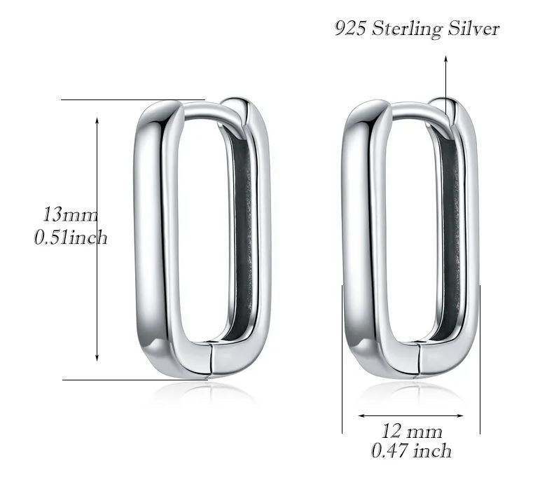 925 Sterling Silver Hoop Earrings Square Huggie