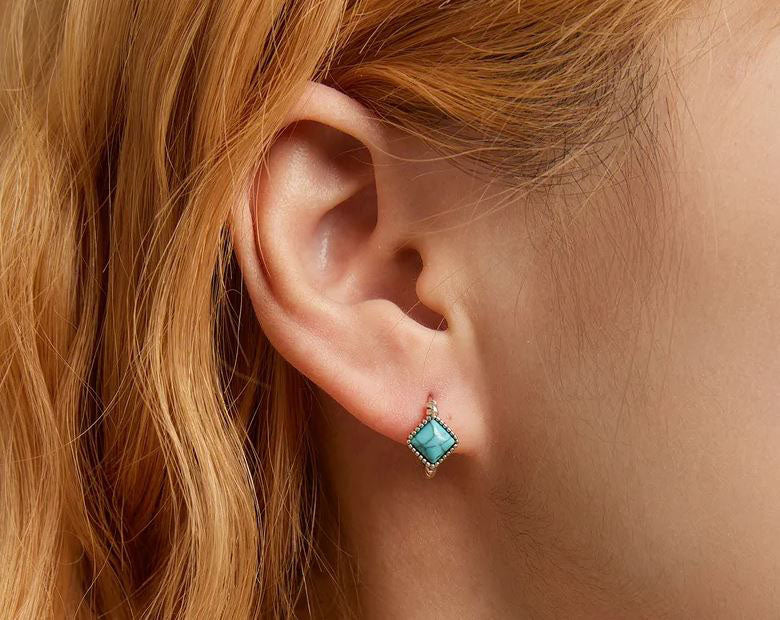 Turquoise  Earrings Hoop Twist Square 
