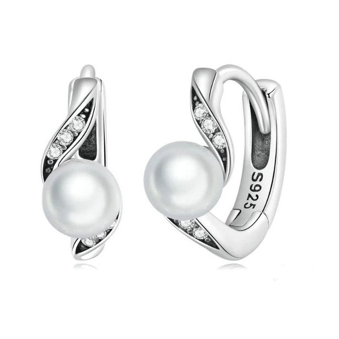 925 Sterling Silver Hoop Earrings Twisted White