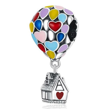 Colourful Hot Air Balloon charm with hearts and house