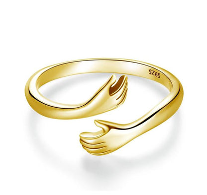 gold hug ring Open Hands Friendship sterling silver