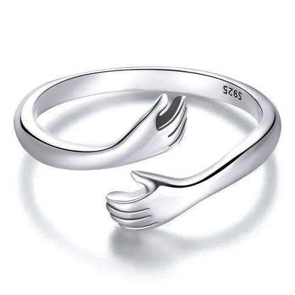 925 Sterling Silver hug ring open hands