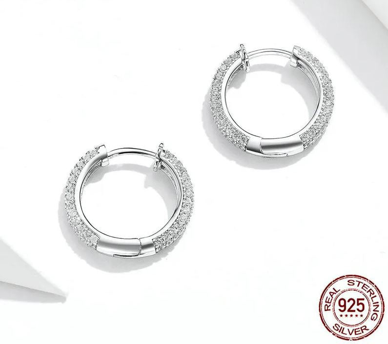 Hoop Earrings Huggie Round Pave