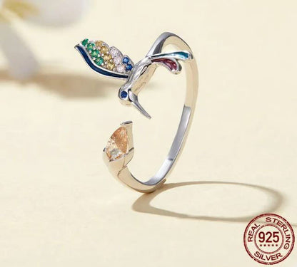 925 Sterling Silver Hummingbird Ring For Women Colourful