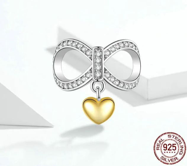 925 Sterling Silver Love with Heart Charm Cubic Zirconia 