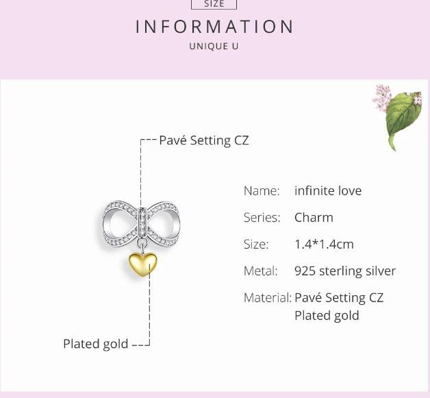 Infinity Charm Love with Heart Sterling Silver