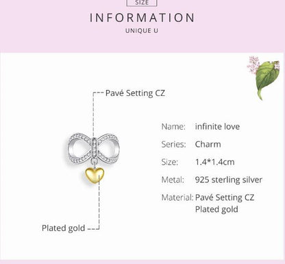 Infinity Charm Love with Heart Sterling Silver