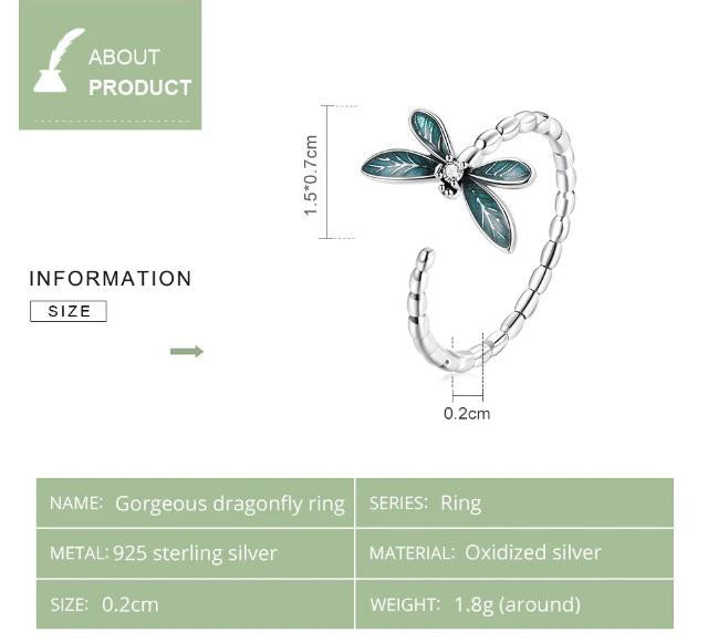 Insect Ring Green Dragonfly Sterling Silver