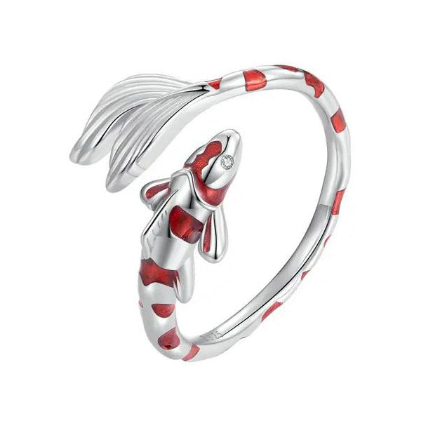 Red Ring 925 Sterling Silver Koi Fish Lucky Adjustable