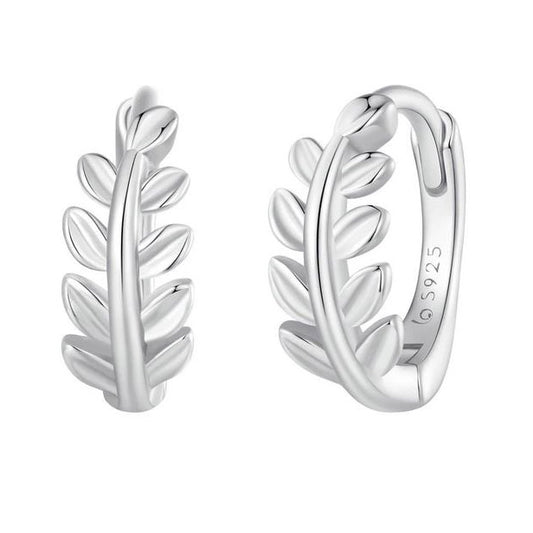 Sterling Silver Leaf Earrings Hoop Style